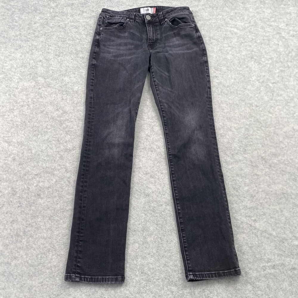 CAbi High Straight Jeans Womens 4 (27x30) Gray Charcoal Wash Stretch Denim